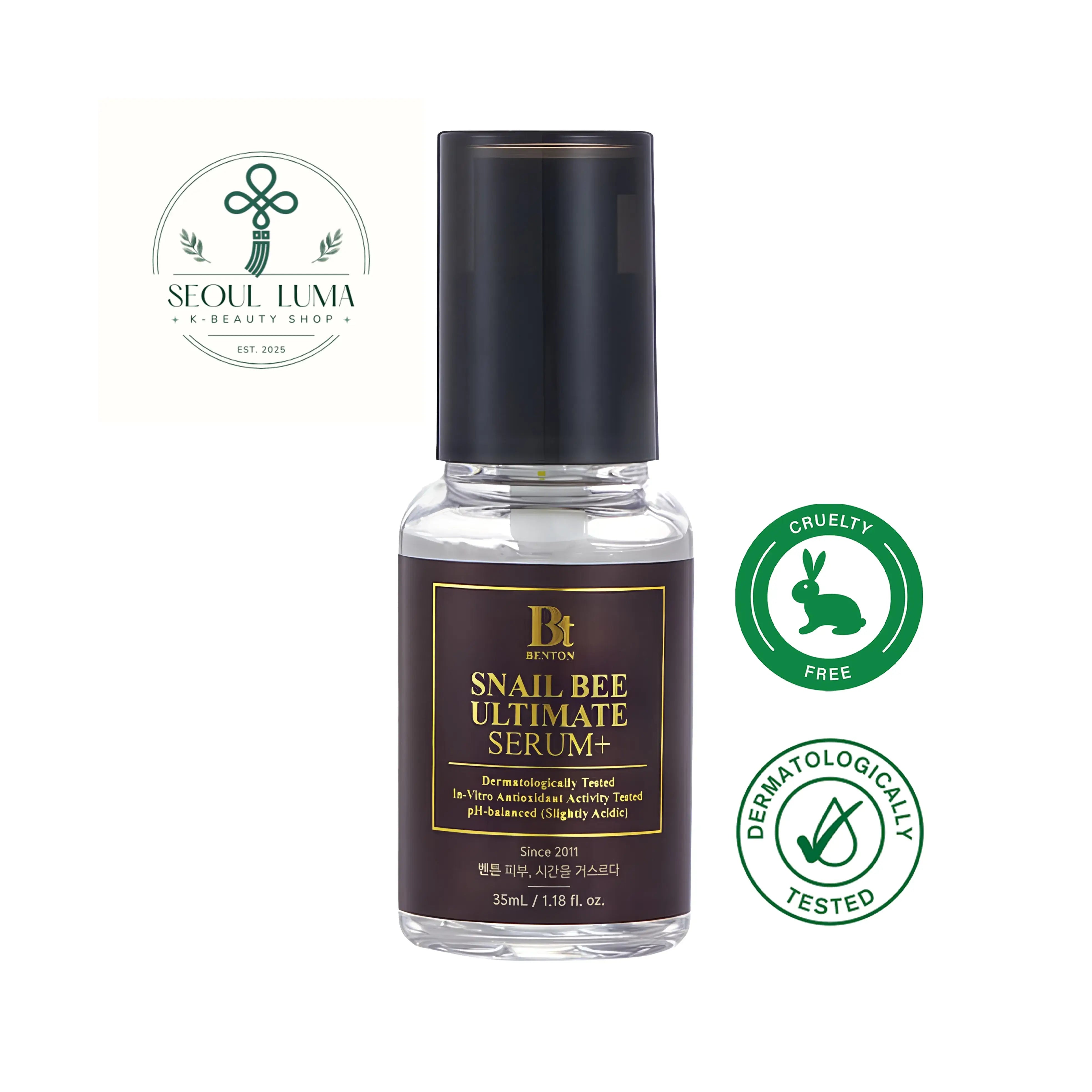 Benton Snail Bee Ultimate Serum Plus with 70% fermented snail mucin, bee venom, 6 peptides, and niacinamide for skin repair and anti-aging